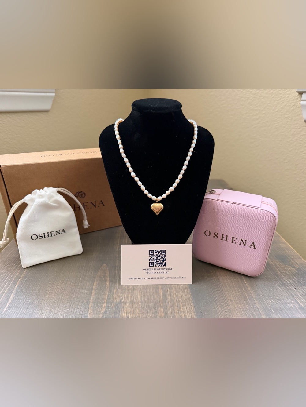 Oshena Amara Freshwater Pearl 18K Gold Heart Necklace NWT $180